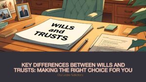 A visual representation of scales balancing a will document and a trust document, symbolizing choices in UK estate planning.