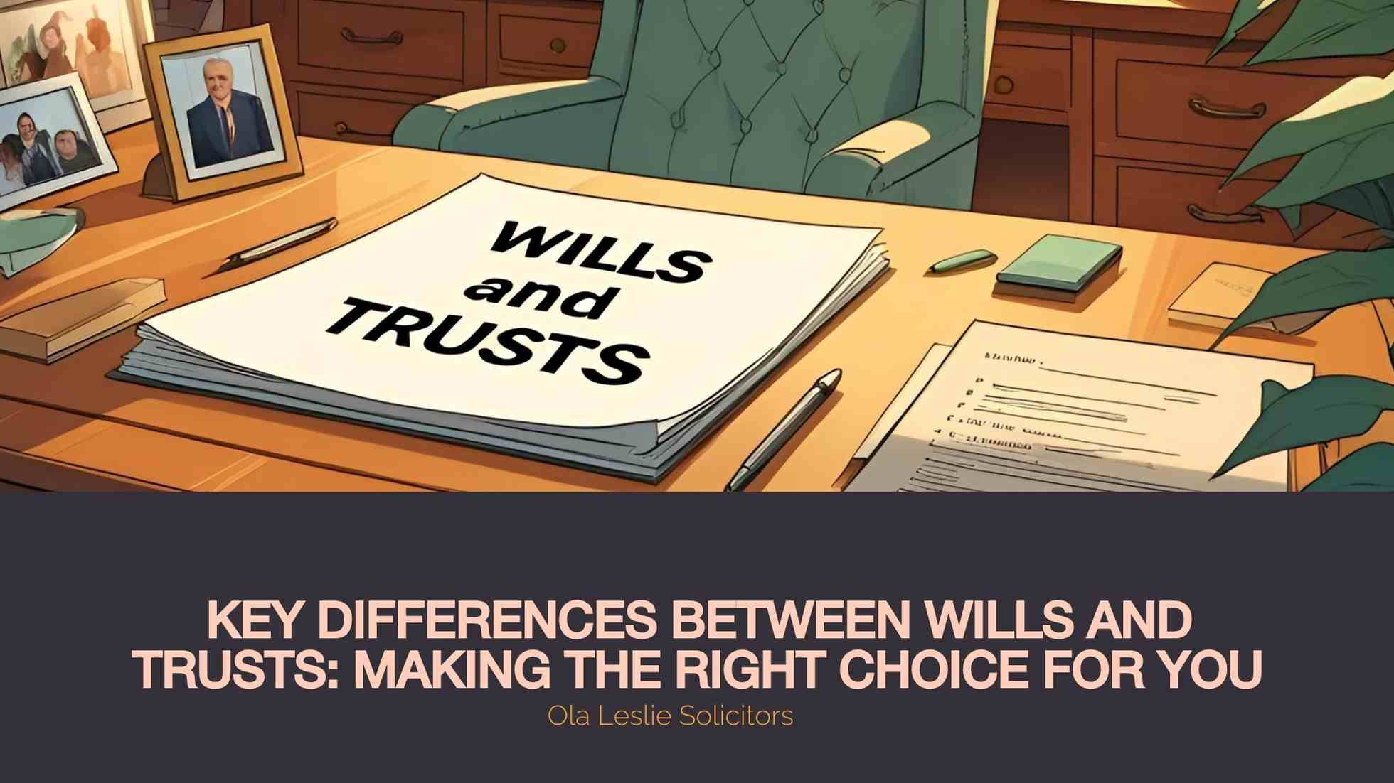 A visual representation of scales balancing a will document and a trust document, symbolizing choices in UK estate planning.