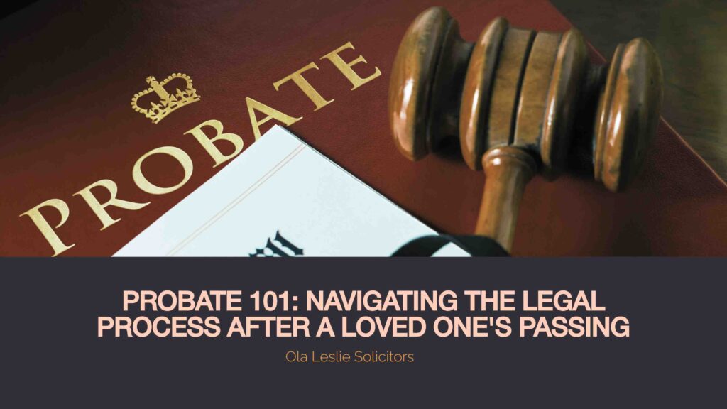 A hand holding legal documents with a pen and a UK flag on a desk, representing the probate process.