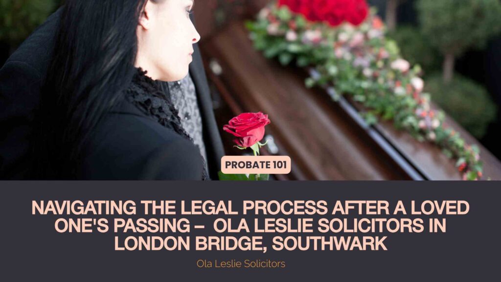 A grieving woman with her husband leaning on a coffin, representing the emotional difficulty of navigating the probate process after the death of a loved one.